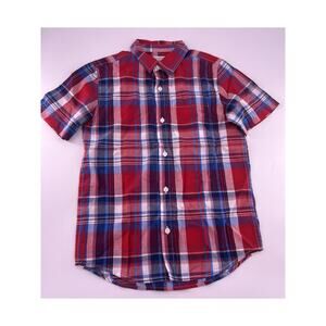 Old Navy Plaid Flannel Shirt Youth Boys Medium Blue Red White Classic Dressy New